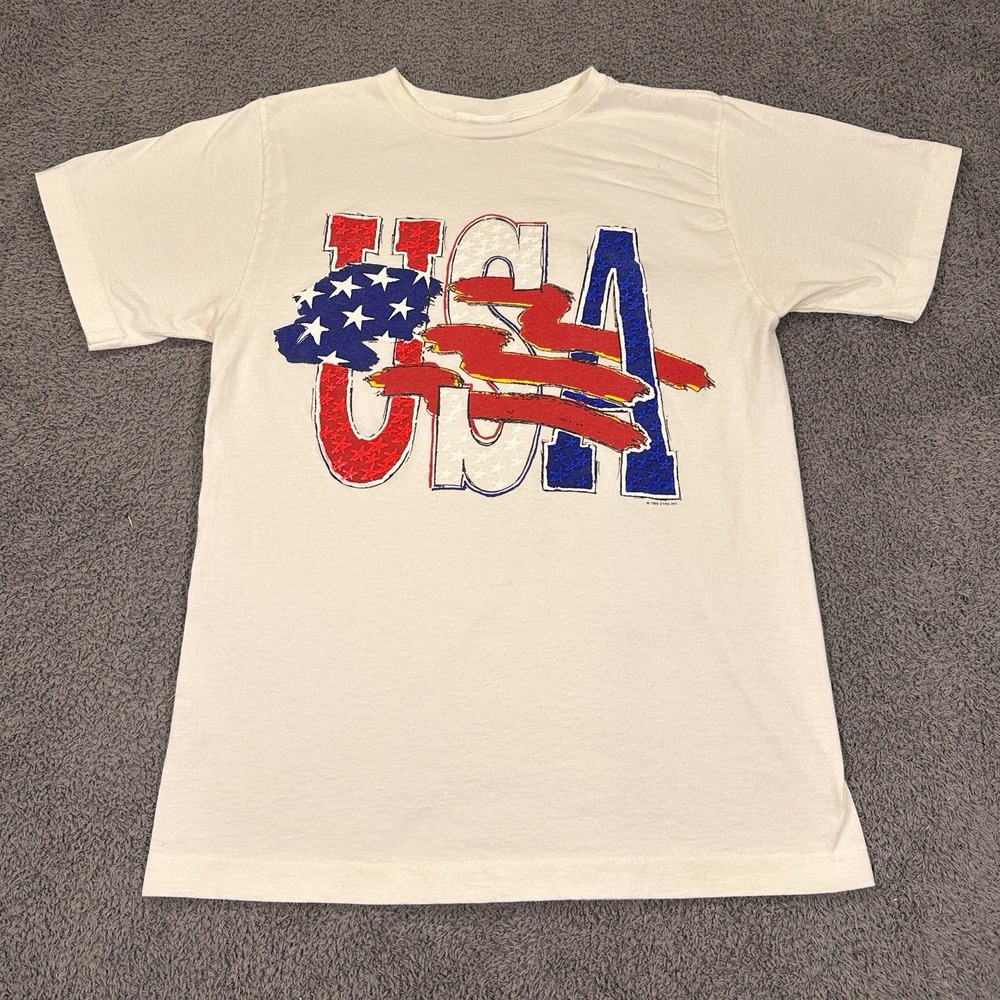 Vintage CYRK USA Shirt Mens Large White 96 Patriotic Fourth of July Puff Graphic